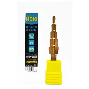 Burghiu conic în trepte, METAL Ø4-12mm HSS+TIN HEX HAKI
